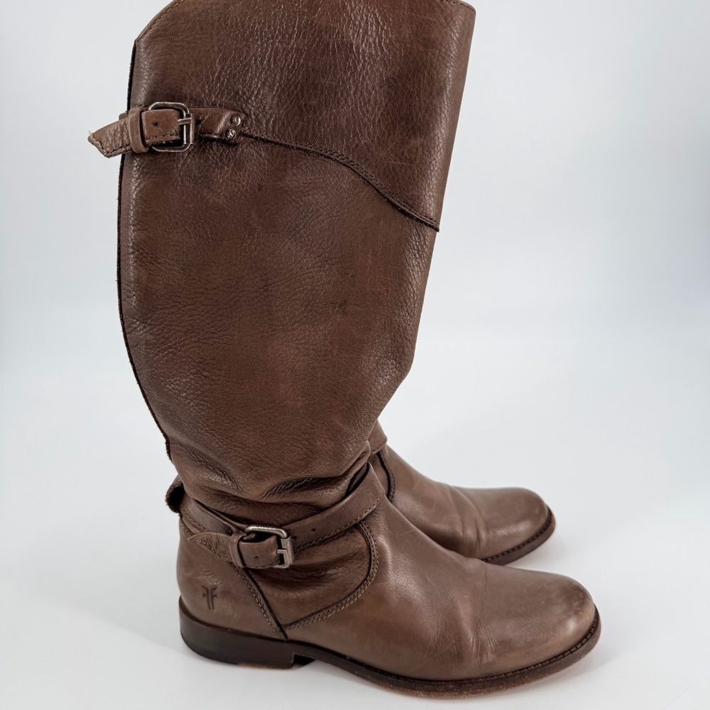Frye Phillip Grey Brown Leather Tall Riding Boots 8